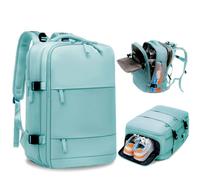 Treer Zaino per EasyJet 45x30x20cm Bagaglio a Mano Zaino da Viaggio Aereo Donna Uomo 27 L Borsa da Cabina con Porta USB e 16Pollici Porta PC Portatili per Scuola Lavoro Affari (Azzurro)