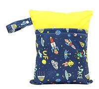 Treers Borsa per Pannolini Impermeabile per Bambini, Riutilizzabile Lavabile Neonato Sacchetti del Pannolini con Doppia Cerniera Stampa Pannolini Organizzatore Grande (Razzo)