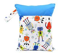 Treers Borsa per Pannolini Impermeabile per Bambini, Riutilizzabile Lavabile Neonato Sacchetti del Pannolini con Doppia Cerniera Stampa Pannolini Organizzatore Grande (Robot)