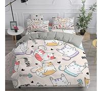 Treers Set di Biancheria da Letto di Matrimoniale 3 Pezzi 3D Gatto Stampa Digitale, Set Copripiumino in Microfibra con Federa e Copripiumino Chiusura Cerniera (Beige,220x240cm)