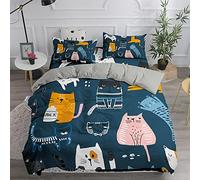 Treers Set di Biancheria da Letto di Matrimoniale 3 Pezzi 3D Gatto Stampa Digitale, Set Copripiumino in Microfibra con Federa e Copripiumino Chiusura Cerniera (Blu Navy,220x240cm)