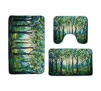 Trees Stained Glass Green Tree Nature Scenry Spring Summer Whimsical Art Set Di Tappeti Da Bagno 3 Pezzi, Tappetino Da Bagno Lavabile Zerbino Per La Casa Servizi Igienici