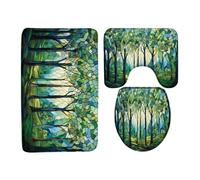 Trees Stained Glass Green Tree Nature Scenry Spring Summer Whimsical Art Tappeto Bagno 3 Pezzi, Tappetino Da Bagno Antipolvere Tappeto Con Profilo A U Per Toeletta Servizi Igienici