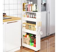 Treesunshine 4 Livelli Carrello da Cucina Slim, Scaffale Cucina con Ruote, Carrello Stretto Salvaspazio,Carrello Scorrevole Sottile, Carrellino Portaoggetti per Bagno, Cucina, 82 * 13 * 43 cm