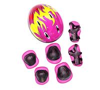 TREETDOBV 7pcs/Set Set Casco Regolabile per Bambini, Ragazzi Ragazze Casco Ginocchiere Gomitiere Protezioni Polso Set di Protezioni per Pattini a Rotelle Skateboard Bici, Rosa, Rosso, Blu(Rosa)