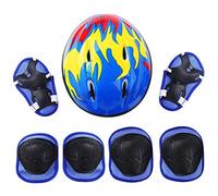 TREETDOBV 7pcs/Set Set Casco Regolabile per Bambini, Ragazzi Ragazze Casco Ginocchiere Gomitiere Protezioni Polso Set di Protezioni per Pattini a Rotelle Skateboard Bici, Rosa, Rosso, Blu(Blu)