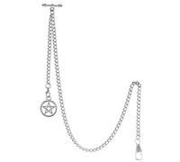 TREEWETO Albert - Orologio da tasca a catena a maglia barbazzale con 2 ganci con ciondolo a forma di stella a cinque punte antica, Argento