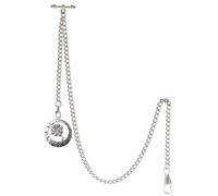 TREEWETO Albert - Orologio da tasca con catena a maglia barbazzale da uomo, 2 ganci con ciondolo a forma di quadrifoglio portafortuna antico, Argento