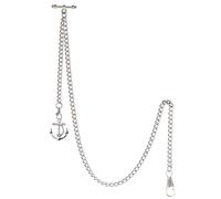 TREEWETO Albert - Orologio da taschino da uomo, con catena a maglia barbazzale, 2 ganci, con ciondolo a forma di ancora anticato, design con barra a T, Argento, Antico