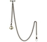 TREEWETO Albert - Orologio da taschino da uomo, con catena a maglia barbazzale, 2 ganci, con ciondolo a forma di ancora anticato, design con barra a T, bronzo, Antico