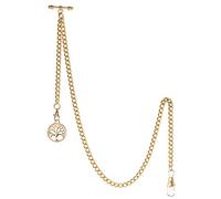 TREEWETO Albert - Orologio da taschino da uomo, con catena a maglia barbazzale, 2 ganci, con ciondolo a forma di albero della vita antico, design con barra a T, Oro