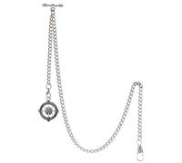 TREEWETO Albert T-Bar - Orologio da tasca con punta a T bar con ciondolo a bussola antica e 2 ganci per asola gilet, colore: argento