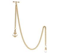 TREEWETO Collana per orologio da tasca con estremità a T Bar Albert T-Bar, con ciondolo a forma di ancora antica e 2 ganci per l'asola del gilet, gold, Vintage