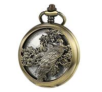 TREEWETO Lucky Peacock - Orologio da taschino unisex con quadrante antico, con numeri romani e scatola per catena, colore: bronzo, bronzo