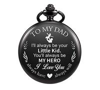 TREEWETO Mens Quartz Personalized Pocket Watch Engraved Engraving Customized with Chain Gift Box for Dad Father Papa Uncle Grandpa Grandfather Love