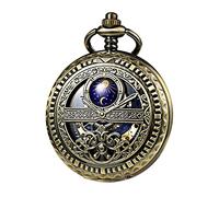 TREEWETO Orologi da tasca meccanici da uomo con numeri romani quadrante sole e luna scheletro con scatola e catene per uomo donna nero bronzo oro argento, Bronzo