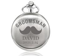 TREEWETO Orologio da tasca al quarzo con incisione personalizzata per testimone dello sposo, regalo per matrimonio, padre della sposa, padre dello sposo Usher, Argento