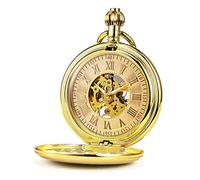 TREEWETO Orologio da tasca con catena dorata retrò orologio da tasca meccanico numeri romani cassa liscia