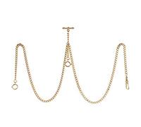 TREEWETO Orologio da tasca con doppia catena Albert a T, 40,6 cm, 3 ganci, bronzo/argento/oro/nero, classico, antico, barra a T, Oro