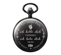 TREEWETO Orologio da tasca con incisione, catena da donna, nero, regalo per compleanno, anniversario di matrimonio, moglie.