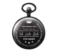 TREEWETO Orologio da tasca con incisione, catena da uomo, colore nero, regalo di compleanno nonno, Nero , nan