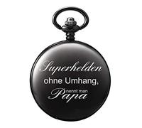 TREEWETO Orologio da tasca con incisione, catena da uomo, nero, regalo di compleanno, festa del papà