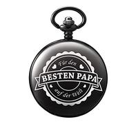TREEWETO Orologio da tasca con incisione, catena da uomo, nero, regalo di compleanno, festa del papà, papà, Nero , Classico