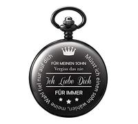 TREEWETO Orologio da tasca con incisione, catena da uomo, nero, regalo di compleanno figlio, Nero , Classico