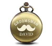 TREEWETO Orologio da tasca con incisione per matrimonio, regalo personalizzato per il miglior uomo, al quarzo, Fobwatch sposo, regalo di nozze, bronzo