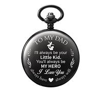 TREEWETO Orologio da tasca da uomo, al quarzo, personalizzabile con incisione incisa, con catena in confezione regalo per papà, papà, zio nonno nero