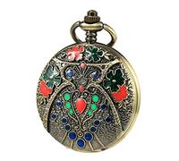 TREEWETO Orologio da tasca da uomo antico Full Hunter automatico meccanico bronzo cassa 3D multicolore gufo modello Ruman numeri con catena + scatola, Bronzo