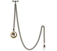 Treeweto - Orologio da tasca da uomo con catena a maglia barbazzale, 2 ganci con ciondolo a forma di quadrifoglio, in bronzo, con ciondolo a T