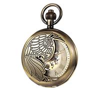 TREEWETO Orologio da tasca da uomo con catena, stile rétro Eagle analogico Steampunk, orologio da tasca meccanico con numeri romani Bronzo