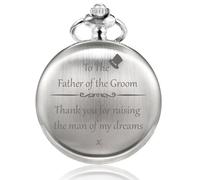 TREEWETO Orologio da tasca da uomo con incisione per sposo, padre, papà della sposa, sposo, regalo per matrimonio, 5. Padre per lo sposo Argento, Moderno