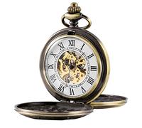 Treeweto, orologio da tasca da uomo, con ingranaggi meccanici, numeri romani, modello Half Hunter, colore bronzo