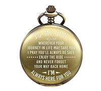 TREEWETO Orologio da tasca da uomo inciso regalo per figlio di mamma papà, idee regalo di compleanno uniche per nipote, regali di laurea per lui, regalo per ragazzi e uomini, Bronzo