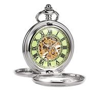 Treeweto, orologio da tasca da uomo, vintage, meccanico a forma di renna, in argento, con doppia copertura luminosa, per uomini, marito, festa del papà e compleanno