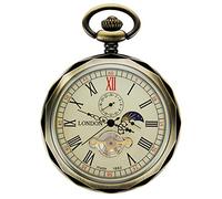 Treeweto - Orologio da tasca in bronzo con catenella, quadrante con numeri romani, formato 24 ore, rotazione sole e luna, in confezione regalo