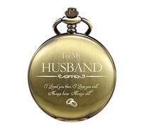 TREEWETO Orologio da tasca inciso per uomini marito a mio marito Orologi da tasca per marito per il compleanno di San Valentino matrimonio, bronzo, nan