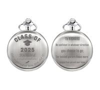 TREEWETO Orologio da tasca inciso personalizzato con incisione catena regalo uomo per la laurea orologi da tasca, argento, Classico