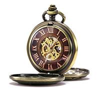 TREEWETO Orologio da tasca meccanico antico da uomo e donna, cassa in bronzo con numeri romani, bronzo, Antico