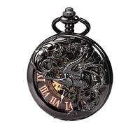 TREEWETO Orologio da tasca meccanico antico fortunato drago quadrante scheletro con catena per uomini donne + scatola, 5. bronzo marrone, 5. bronzo marrone