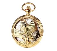 TREEWETO Orologio da tasca meccanico con aquila araba, quadrante scheletrato, con scatola regalo e catene, per uomo e donna, Oro, Meccanico