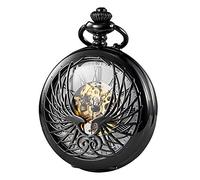 TREEWETO Orologio da tasca meccanico con motivo a ali di aquila, con numeri romani, colore: nero