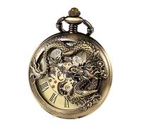 TREEWETO Orologio da tasca meccanico da uomo con scheletro antico Drago Hollow Hunter con catena e scatola Bronzo