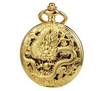 Treeweto Orologio da tasca meccanico da uomo e donna con scheletro antico 3D Dragon Case con catena regalo