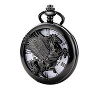 TREEWETO Orologio da tasca meccanico vintage con scheletro traforato Pegasus intagliato per uomo e donna, nero
