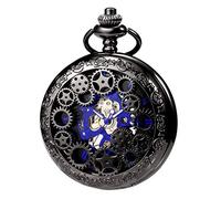 TREEWETO Orologio da tasca scheletro meccanico per uomo e donna, in bronzo, cassa cava, orologio da tasca steampunk con scatola a catena, Nero102, Vintage