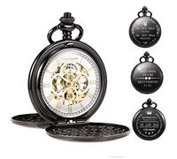 TREEWETO Orologio da tasca unisex personalizzabile con incisione orologio da tasca con catena analogica a carica manuale doppia cerniera antica incisa romana, quadrante bianco