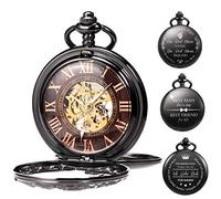 TREEWETO Orologio da tasca unisex personalizzato, con incisione a forma di drago, orologio da tasca meccanico con catena, regalo per mamma, papà, marito, figlio, testimoni di nozze, 4. nero, Vintage